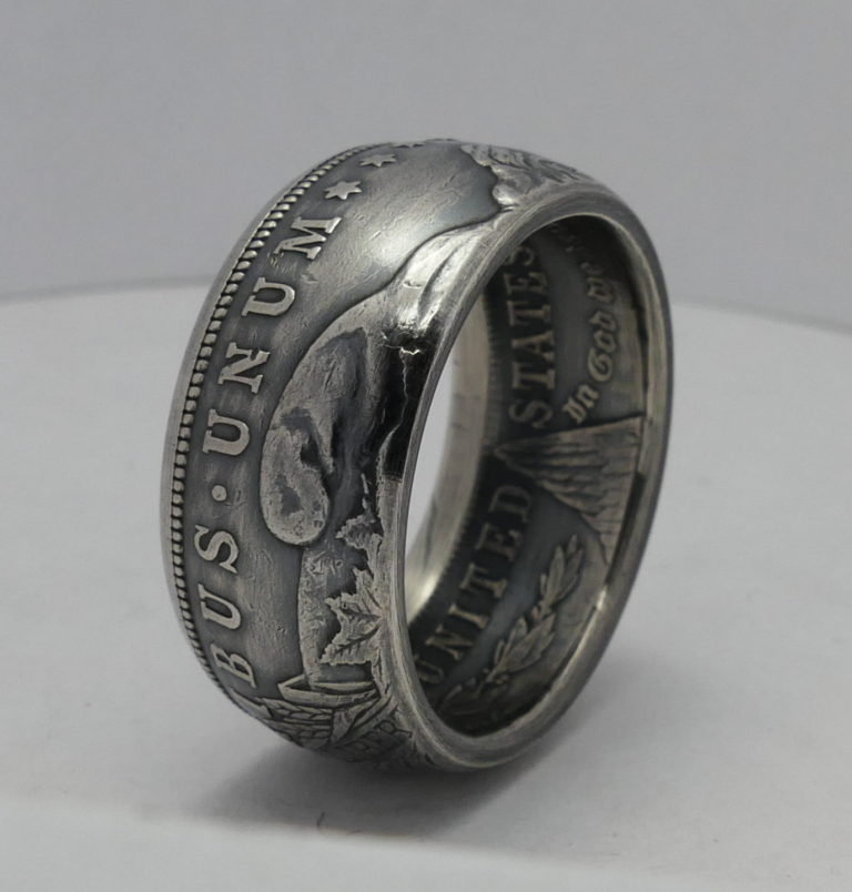 Titanium Damascus and Morgan Dollar Spinner Ring